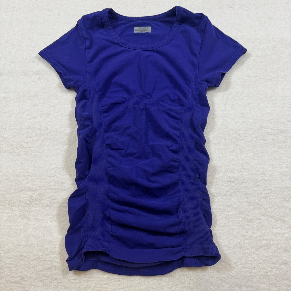 Athleta Royal Blue Ruched Organic Cotton Mesh Side Activewear Top XS